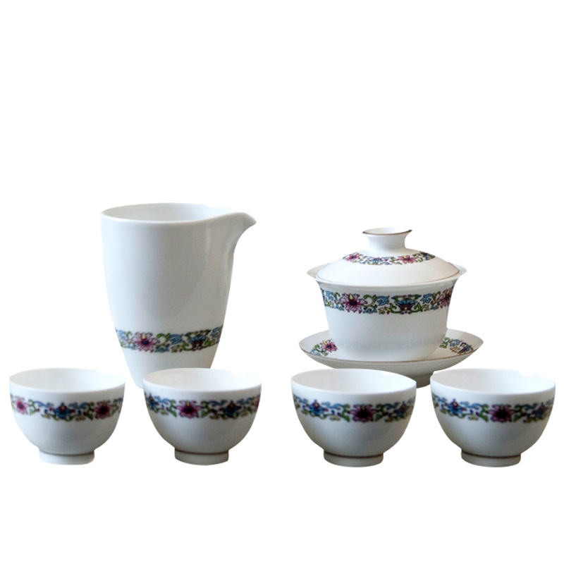 古镇陶瓷景德镇陶瓷青花描金家用泡茶茶杯功夫茶具整套套装礼盒6头茶具润色