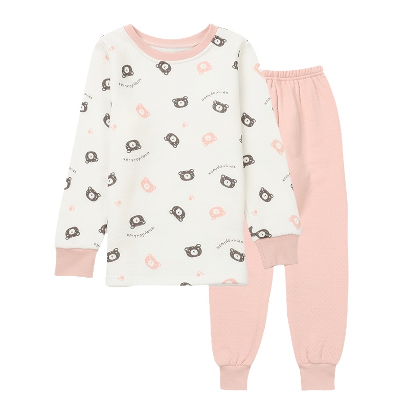 小红豆儿童保暖内衣套装加厚款女童秋衣秋裤套装三层夹棉空气层循环锁温内衣套装