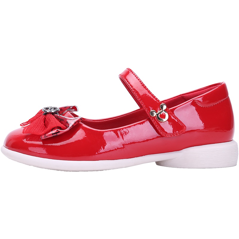 迪士尼女童小皮鞋魔术扣防滑蝴蝶结圆头低帮萝莉M393230