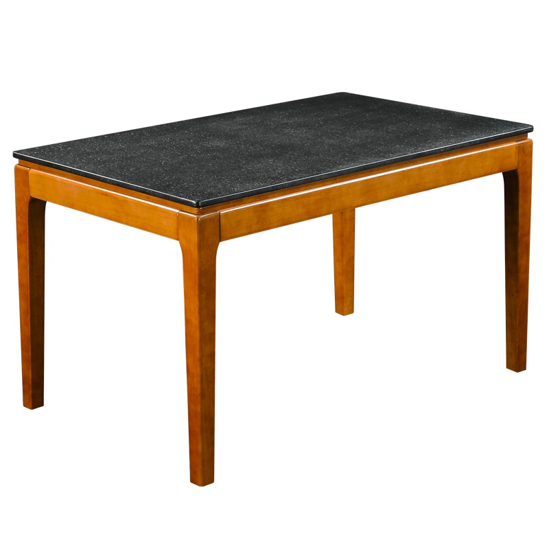 HiBoss现代简约火烧石餐桌圆桌饭桌大理石实木餐桌