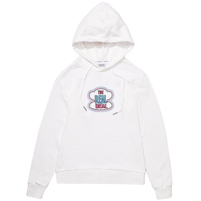 大嘴猴春秋季新款连帽卫衣女韩版潮流撞色印花上衣 S 白色