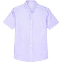 才子男装免烫短袖衬衫男2021年夏季新款商务正装休闲蓝色纯棉衬衣