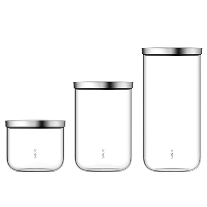 三界茶具 1000ml不锈钢玻璃罐茶叶罐干货密封罐五谷杂粮食品罐家用带盖储物罐子多功能玻璃酵素罐