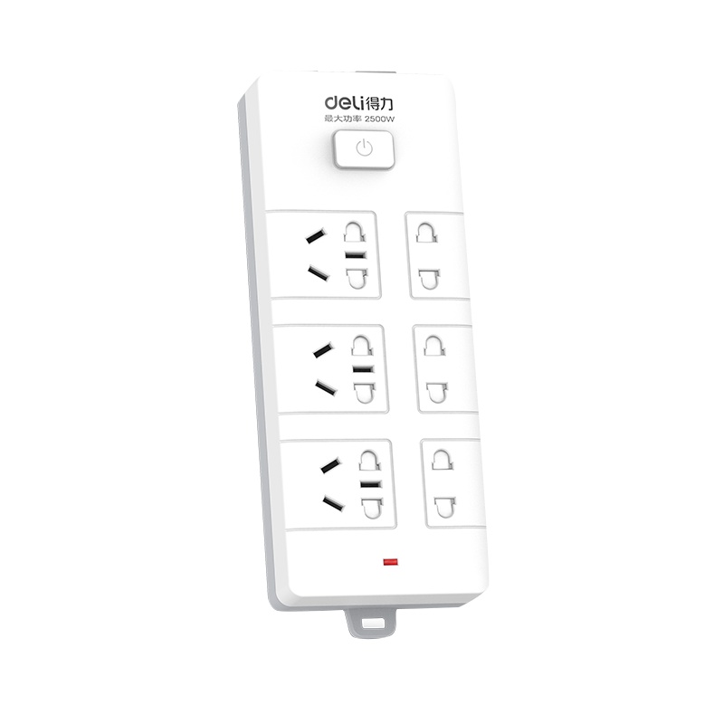 得力deli18257拖线板插孔6孔组合插排插座5米插线板多孔多功能接线板带安全门3+3_5米