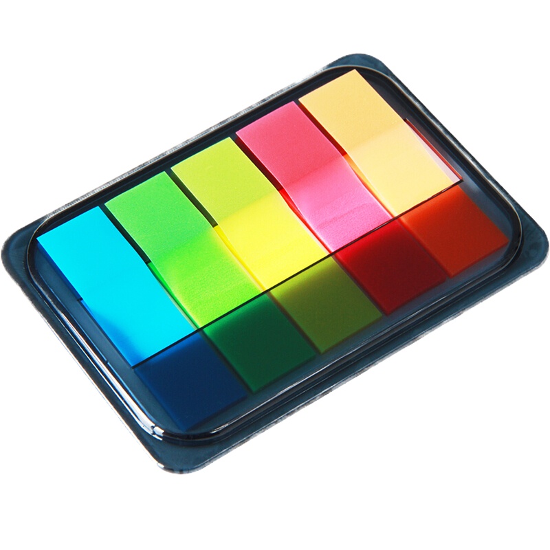 得力(deli)5色荧光膜指示标签贴 44*12mm抽取式便利贴便签条记事贴9069 100张/袋,10袋装1000张