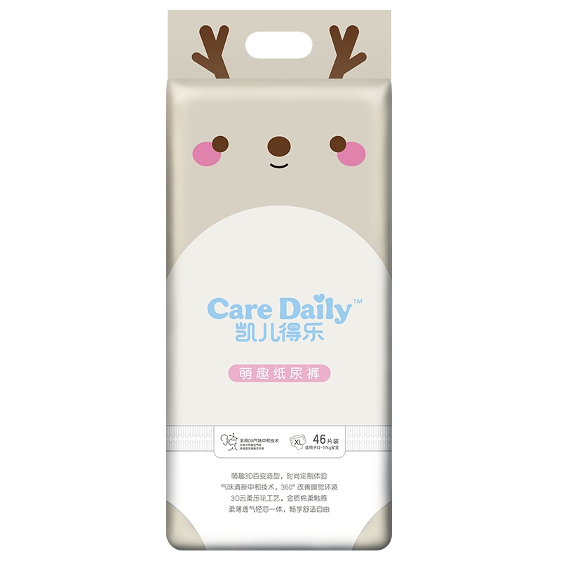 凯儿得乐(care daily)萌趣纸尿裤 婴儿超薄透气尿不湿 自然精灵鹿-萌趣XL码46片/包