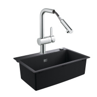 德国-高仪(GROHE)进口复合花岗岩水槽大单槽黑色31652AP0 厨房龙头可抽拉旋转套装