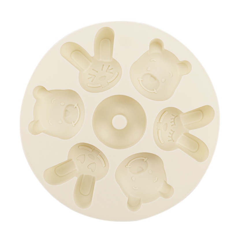 敬平(JING PING)硅胶米糕模具婴儿宝宝辅食可蒸卡通发糕蛋糕蒸模家用烤箱烘焙工具 米白色卡通