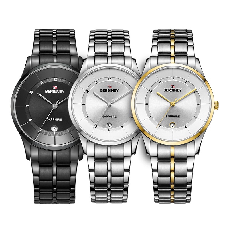 BERSINEY(波西尼)瑞士品牌商务超薄手表男女石英表钢带情侣表时尚腕表30米防水 图恩系列