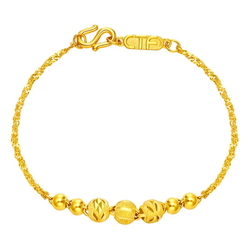 周大福珠宝首饰镂空车花圆珠黄金手链计价（工费188元）F217563