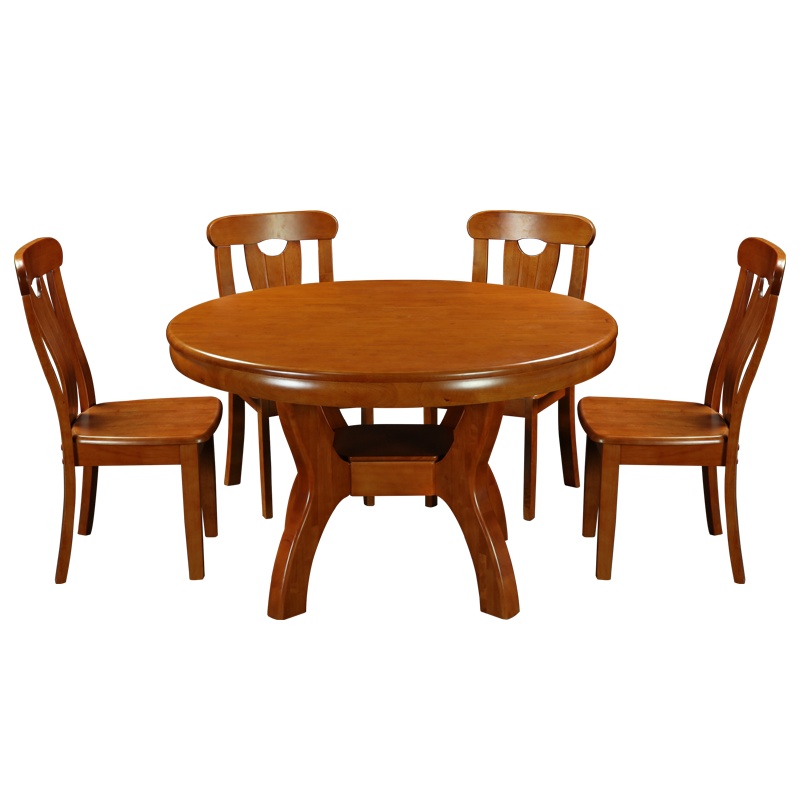 HiBoss纯实木大圆桌原木餐桌椅组合中式现代简约饭桌吃饭桌