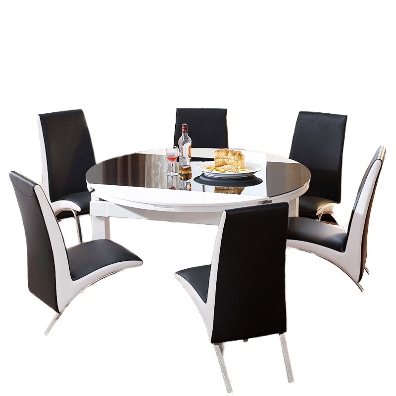 佐特家具 简约现代钢化玻璃餐桌 大小户型餐桌圆形家用餐厅饭桌可伸缩功能