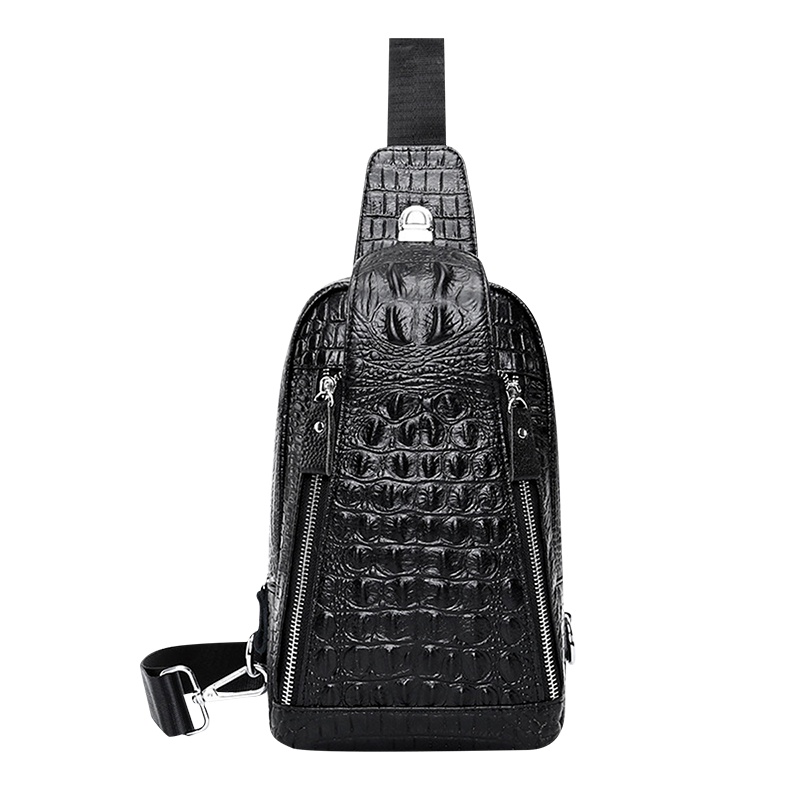【顺丰配送】韩版新款鳄鱼纹男士胸包真皮潮包复古单肩斜挎包牛皮男包竖款休闲YB200351
