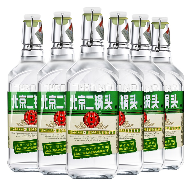 永丰牌北京二锅头清香型(出口型小方瓶)永丰二锅头绿标42度(礼盒装)500ml*6瓶