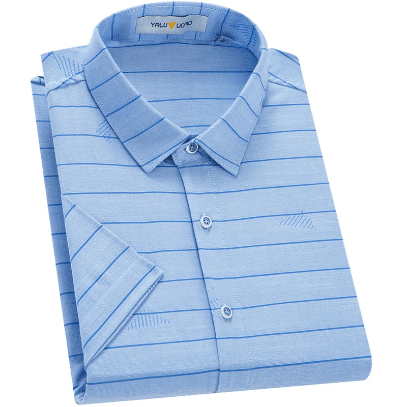 雅鹿男装男式短袖衬衫男商务休闲修身免烫印花夏款薄款半袖衬衣87S