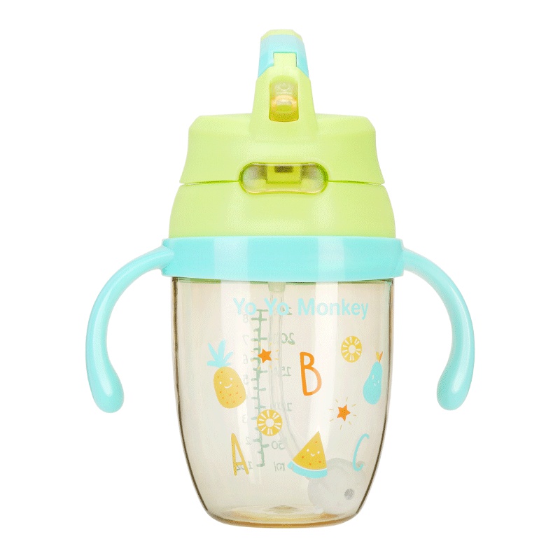 优优马骝 学饮杯儿童水杯吸管杯宝宝水杯带手柄防摔防漏学生水壶MS169黄色 240ML