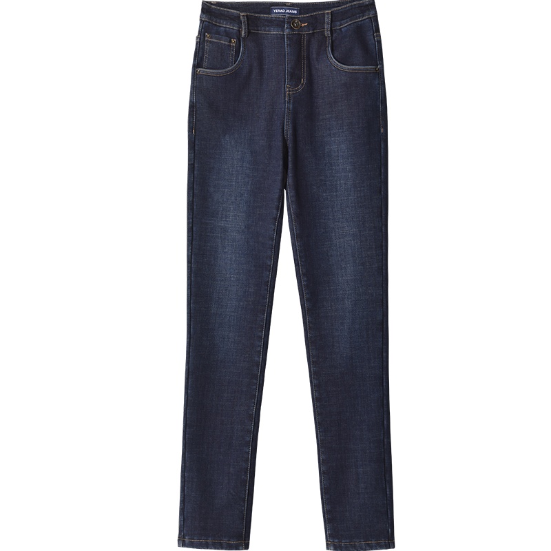 娅丽达女裤加绒黑色牛仔裤女2019秋冬显瘦弹力女士加厚小脚铅笔裤I4102