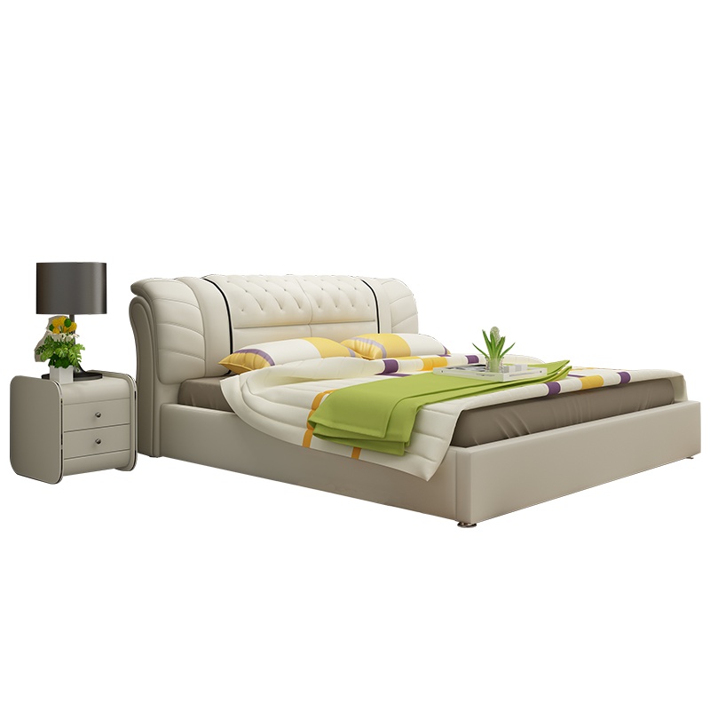 德致皮床真皮床1.5米1.8米双人床婚床现代简约床主卧榻榻米皮艺床