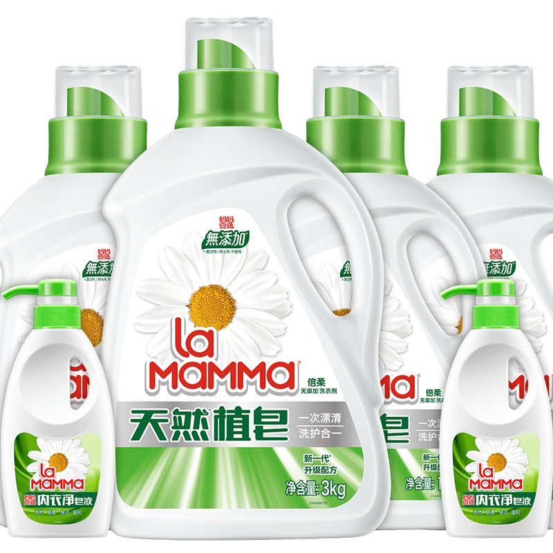 (13.2斤)妈妈壹选天然植皂倍柔皂液洗衣液3kg+天然植皂倍柔1kg*3+内衣净300g*2