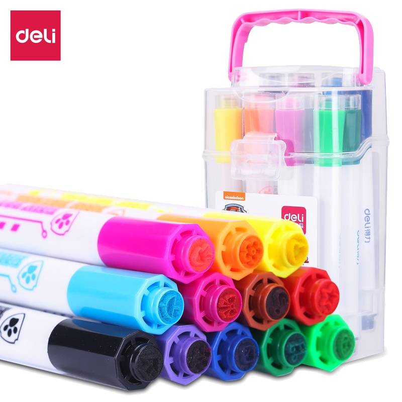 得力印章水彩笔安全无毒可水洗12色软硬双头小学生彩笔画笔套装手绘彩色水笔幼儿园儿童宝宝美术初学70697FEN