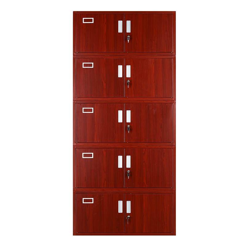 苏美特办公室文件储物柜红木纹家用书柜玻璃铁皮柜子钢制财务转印柜五节档案柜