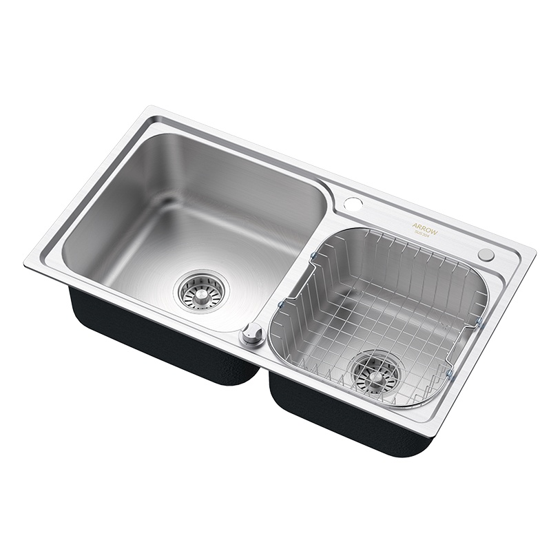 箭牌(ARROW) 厨盆水槽 304不锈钢厨房水槽双槽 拉丝厨房水槽 洗碗盆洗菜盆 电镀台控双槽AE5581129G
