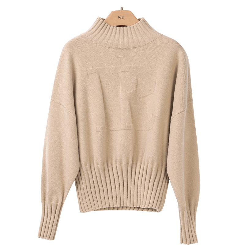 晩白 2020秋冬新品通勤简约纯色高领长袖宽松休闲毛衫套头针织衫女