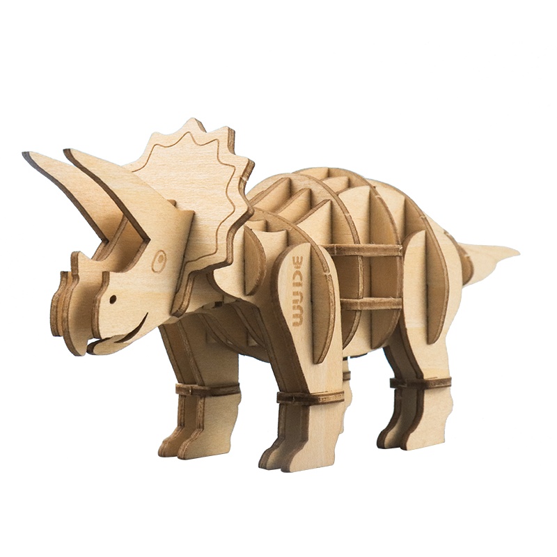 WUDE 三角龙木制立体3d拼图木质diy积木玩具儿童手工拼装模型组装插片圣诞礼物
