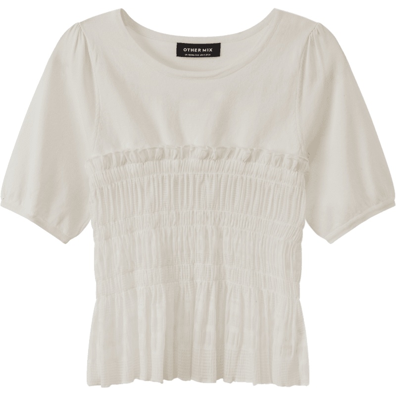 OtherMix荷叶边雪纺衫2021年夏季新款韩版短袖蕾丝衫泡泡袖女上衣