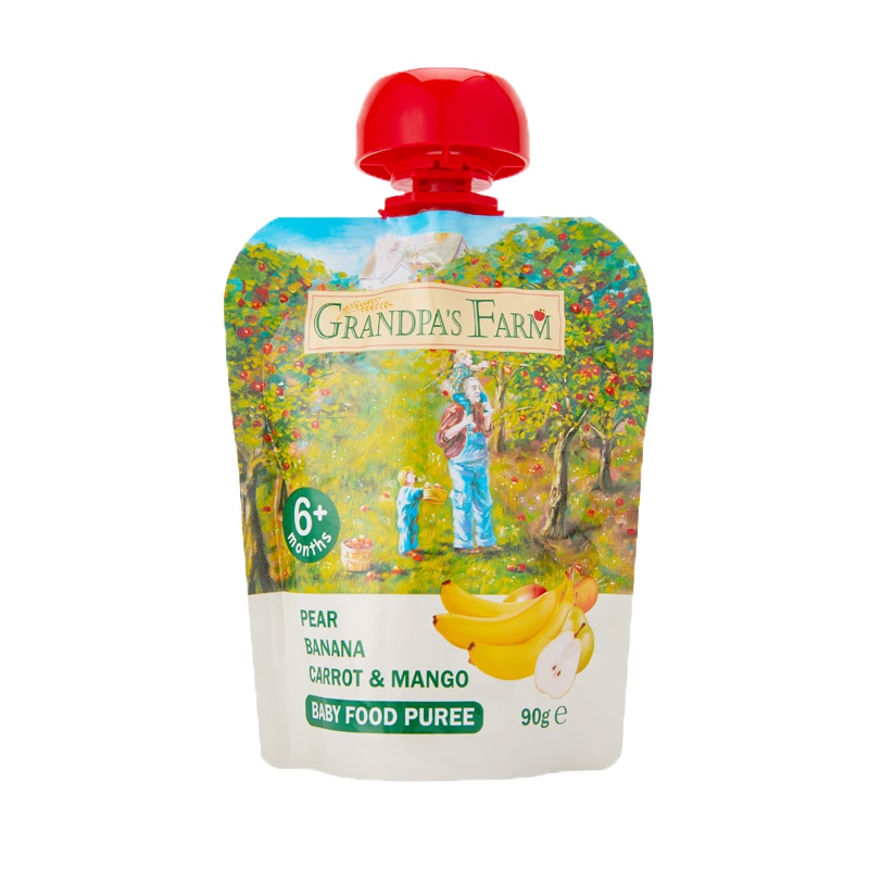 爷爷的农场 宝宝果泥婴儿辅食水果佐餐泥 梨香蕉胡萝卜芒果泥 90g/袋