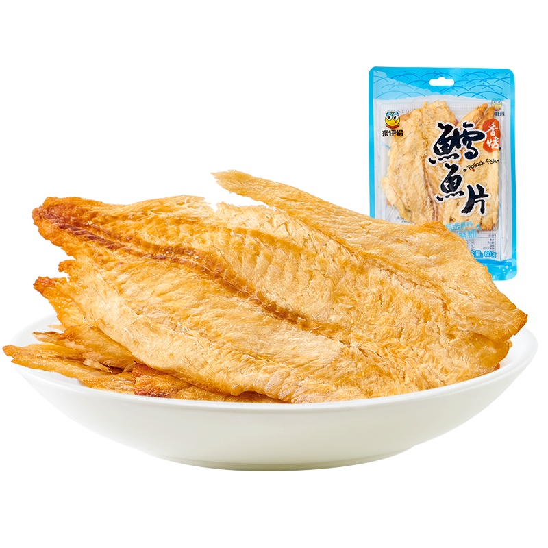 来伊份香烤鳕鱼片60g/袋海鲜即食鱼干烤雪鱼片办公休闲小吃零食品