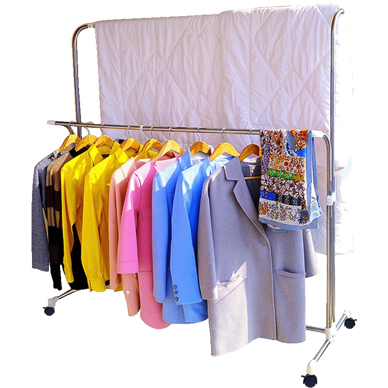 宝优妮宝优妮阳台晾衣架落地伸缩不锈钢移动双杆式晒衣架户外大型晒被架 DQ0033B象牙色