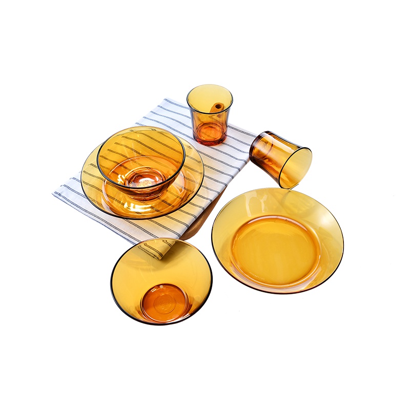 [多莱斯DURALEX]法国进口欧式餐具碗碟套装 家用钢化玻璃微波炉可加热 双人6件套 琥珀色