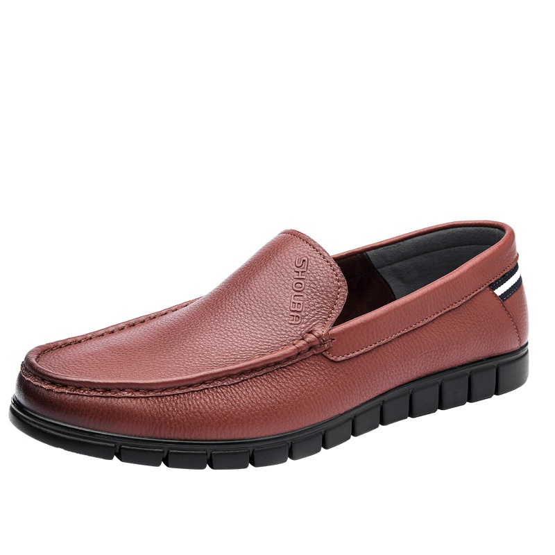 兽霸真皮男鞋2019春季新款百搭低帮套脚头层软牛皮男士休闲皮鞋