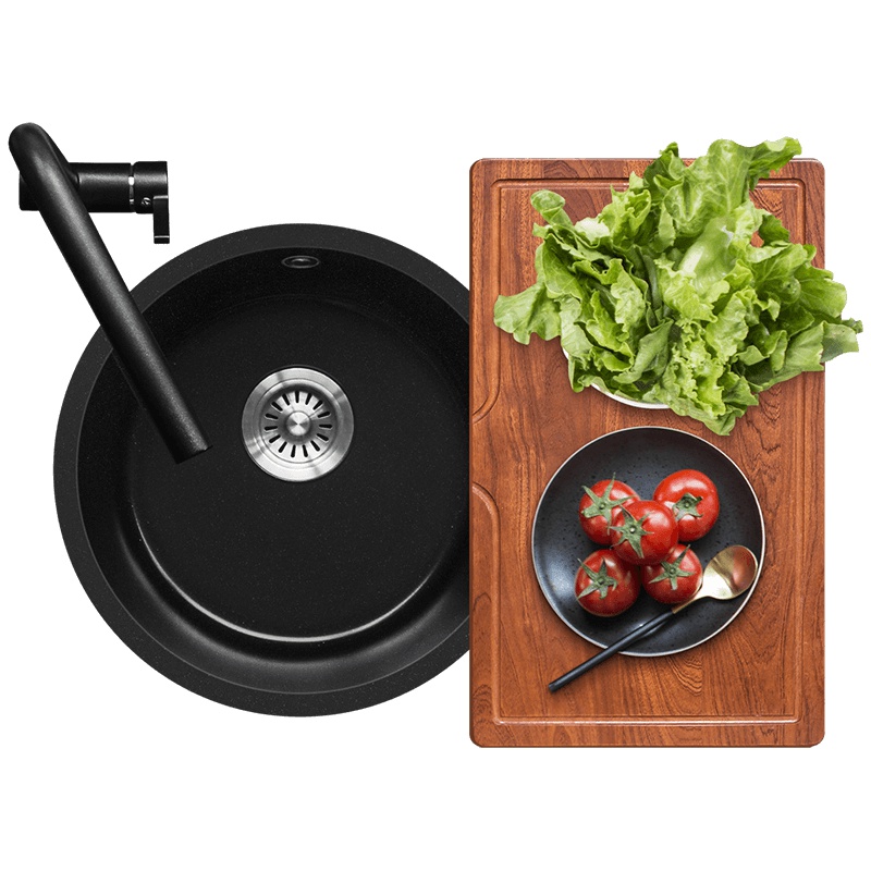 科恩纳(Coenna)石英石水槽单槽花岗岩水槽厨房洗菜盆洗碗池小圆槽