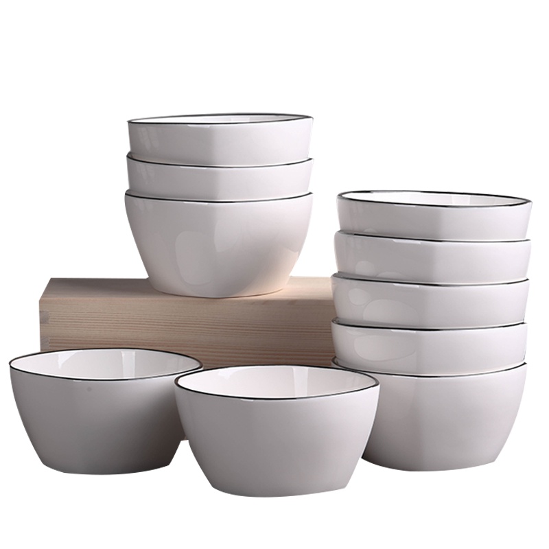 瓷物语简约北欧瓷家用碗饭碗面碗小汤碗组合餐具(半晓方形6个4.5英寸碗)