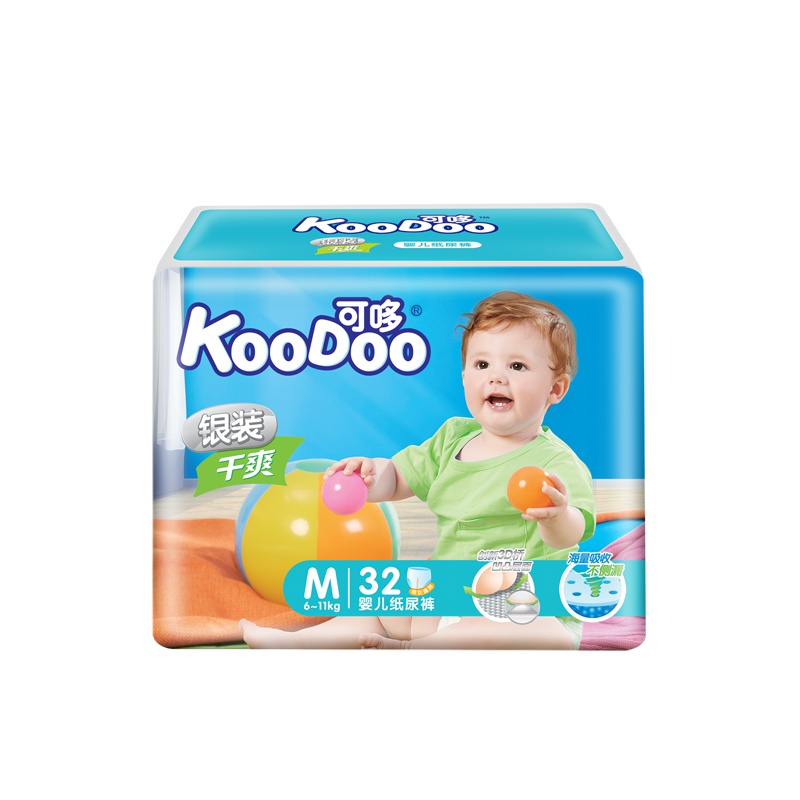 可哆(KooDoo)纸尿裤 银装干爽婴儿尿不湿 中号M码32片[6-11kg]