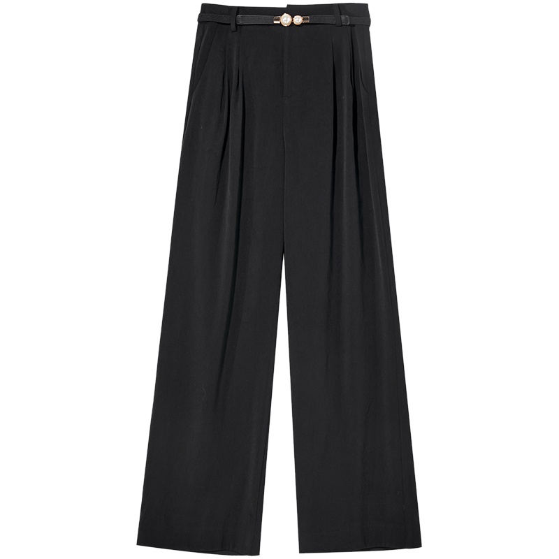 三彩2021春季新款高腰长款拖地裤法式宽松阔腿裤装女士优雅通勤