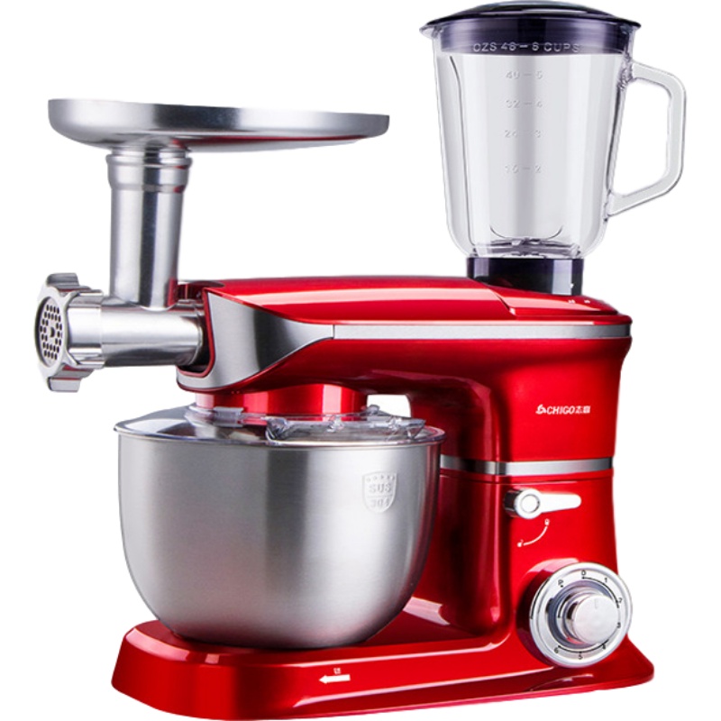 志高厨师机家用小型多功能和面机商用全自动揉面机电动搅拌打蛋器 红色 5L[五合一]含榨汁杯+绞肉机