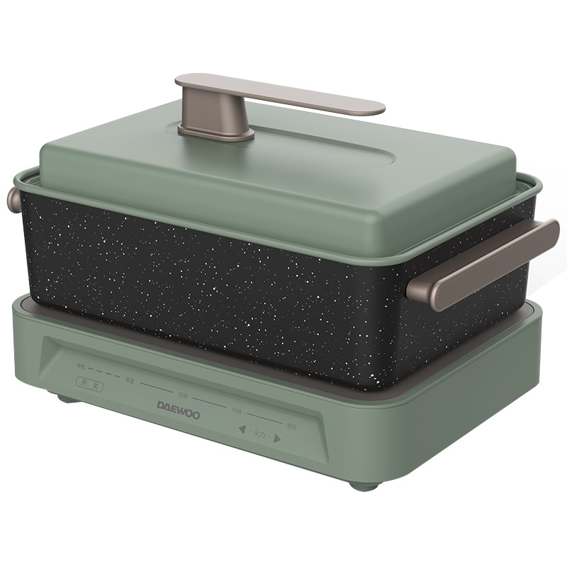 大宇(DAEWOO)多功能锅网红料理锅 家用电火锅电热炒锅电烧烤炉电煮锅不粘锅 S11绿色