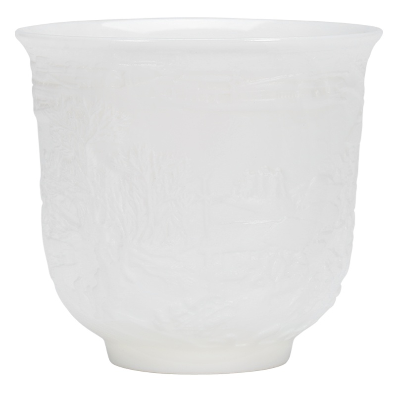 常生源 茶杯 白瓷杯子品茗杯大号主人杯功夫茶具配件 清明上河图主人杯