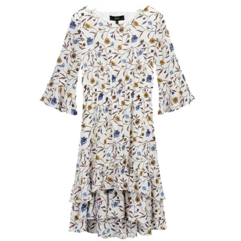 【热卖】印花连衣裙女神范气质甜美淑女秋季新款时尚荷叶裙高腰a字裙30081045