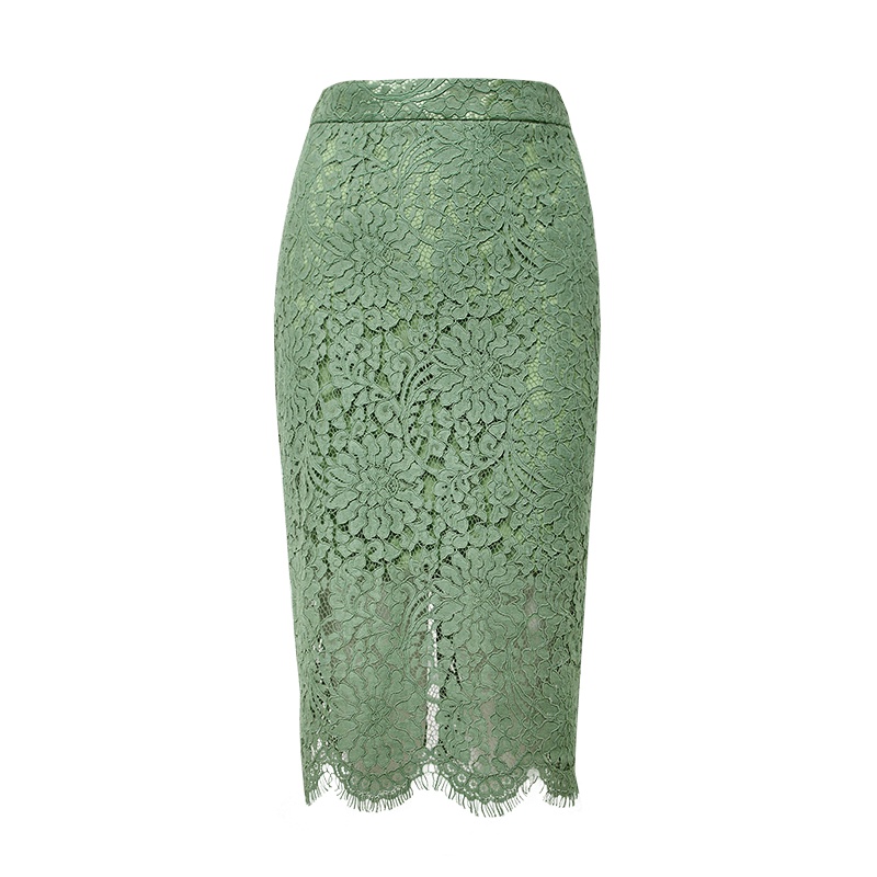 晩白 新款简约优雅包臀纯色蕾丝高腰中长款一步半身裙