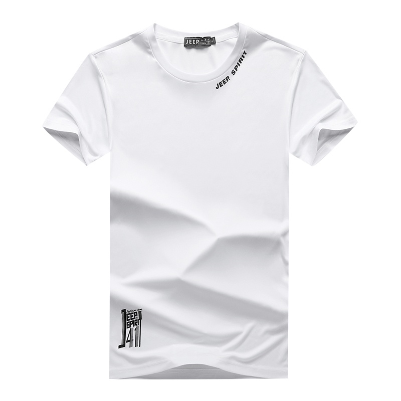 JEEP吉普休闲宽松薄款短袖圆领透气微弹纯色打底T恤男运动五分袖