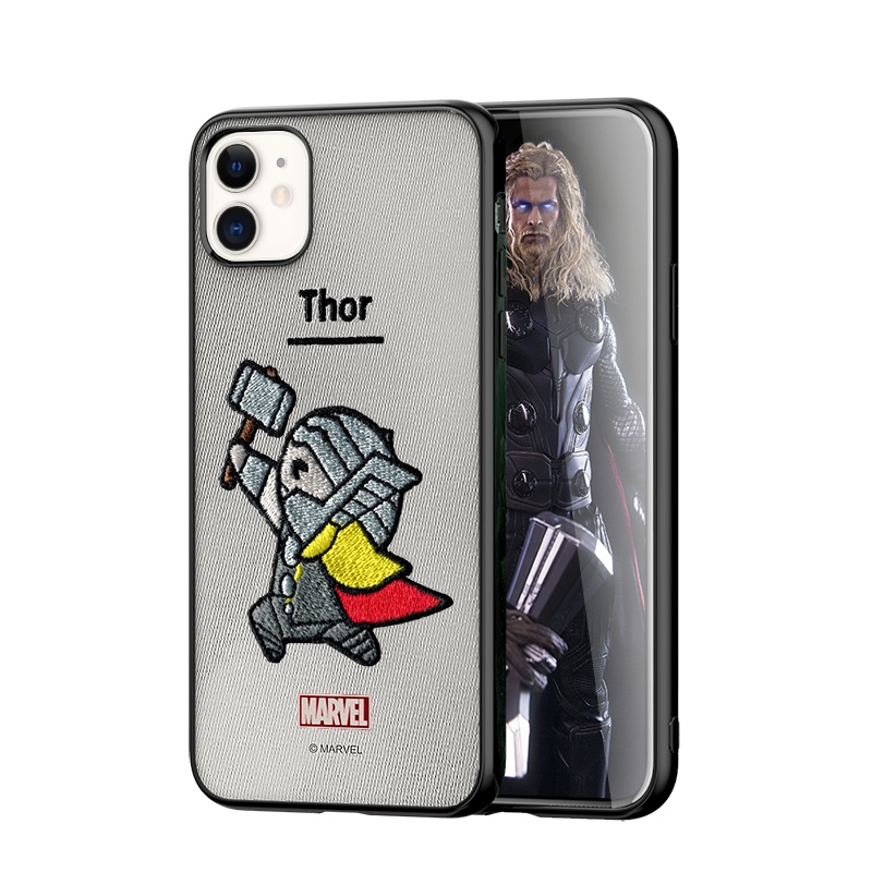 ESCASE 苹果11手机壳iPhone11保护套卡通动漫硅胶软边全包防摔布艺刺绣工艺漫威正版灰色雷神