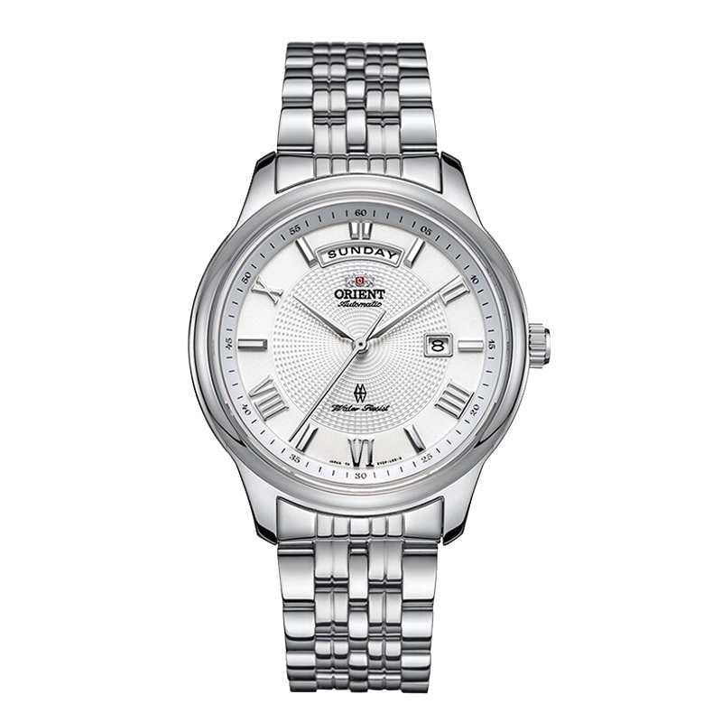 东方双狮(ORIENT)男表全自动机械手表男士商务手表钢带防水手表 钢带白盘男表SEV0P002WH