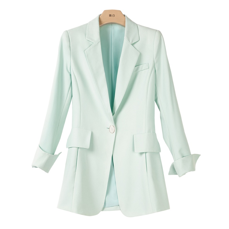 晚白2020秋季新品简约通勤百搭修身一粒扣常规职业外搭西装外套女