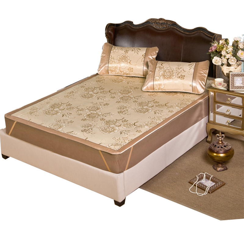 迎馨家纺 凉席冰丝席可折叠大提花席子薄软夏季凉席套件柔软舒适印花图案