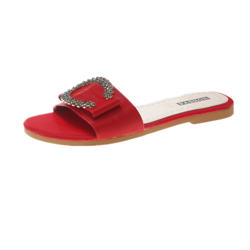 2019夏季新款韩式金属拖鞋女鞋纯色橡胶平跟简约PU一字型单鞋