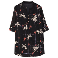 金菊2020夏五分袖真丝T恤女宽松时尚印花桑蚕丝气质上衣